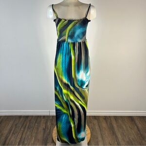 ❤️ Frank Lyman Design Blue and Green Patterned Maxi Dress 4